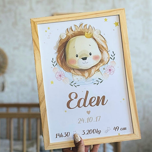 affiche de naissance lion en main personnalisable