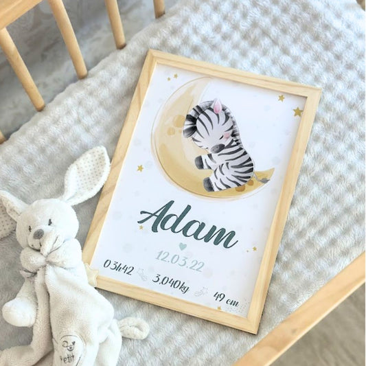 affiche de naissance personnalisee zebre
