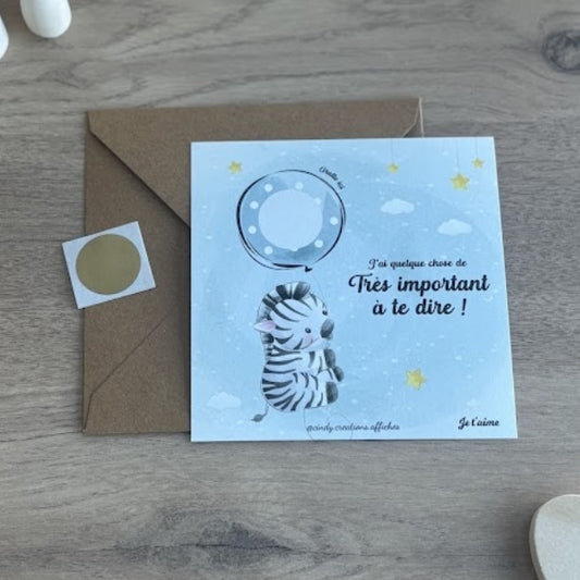 carte a gratter zebre et son enveloppe