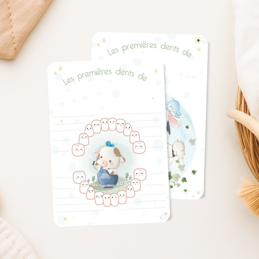 carte recto verso mes premieres dents illustration vache mignonne