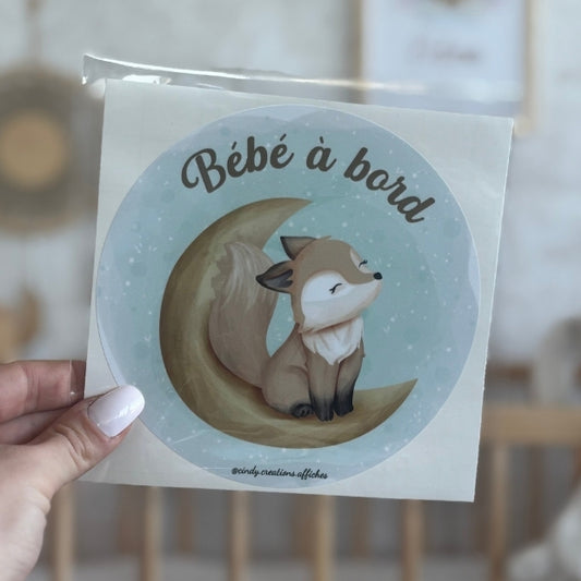 stickers bebe a bord renard illustration en main
