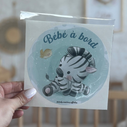 stickers bebe a bord zebre illustration en main