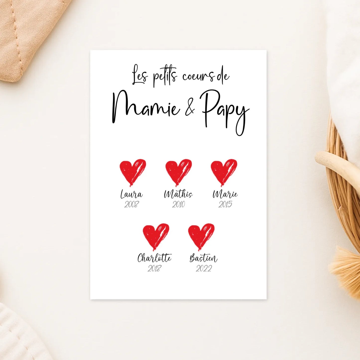 affiche famille personnalisée les petits coeur de mamie et papy
