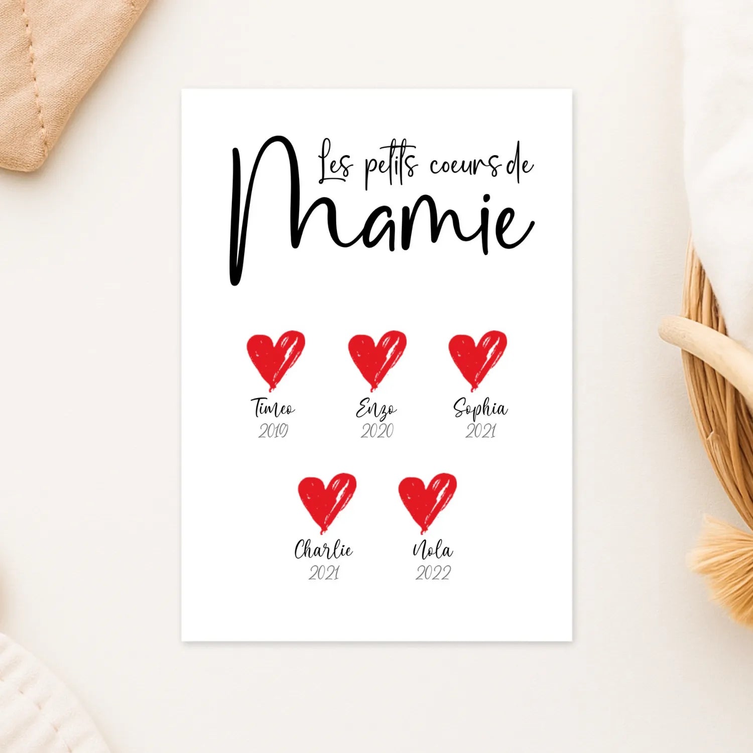 affiche famille personnalisée les petits coeur de mamie