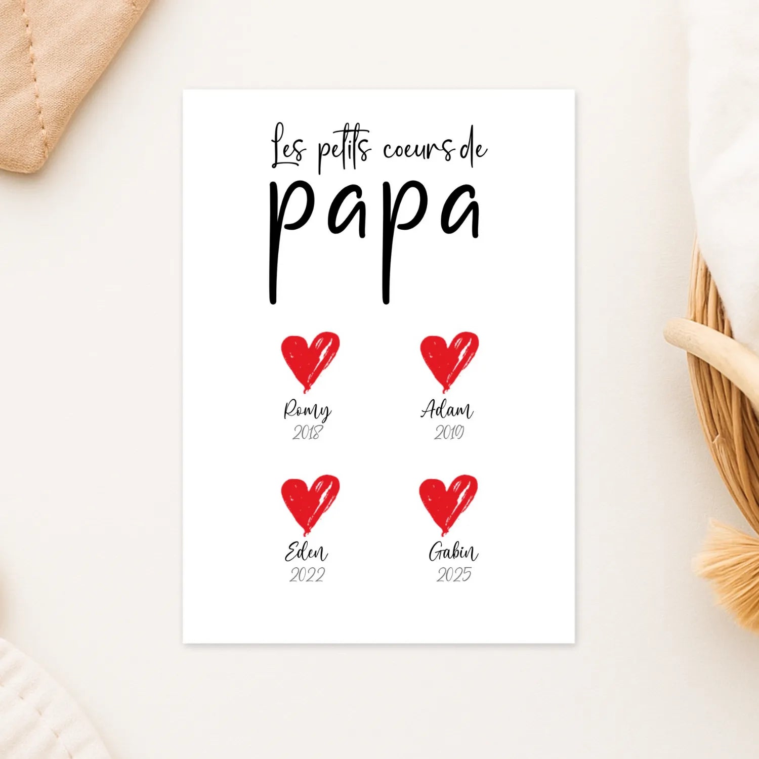 affiche famille personnalisée les petits coeur de papa