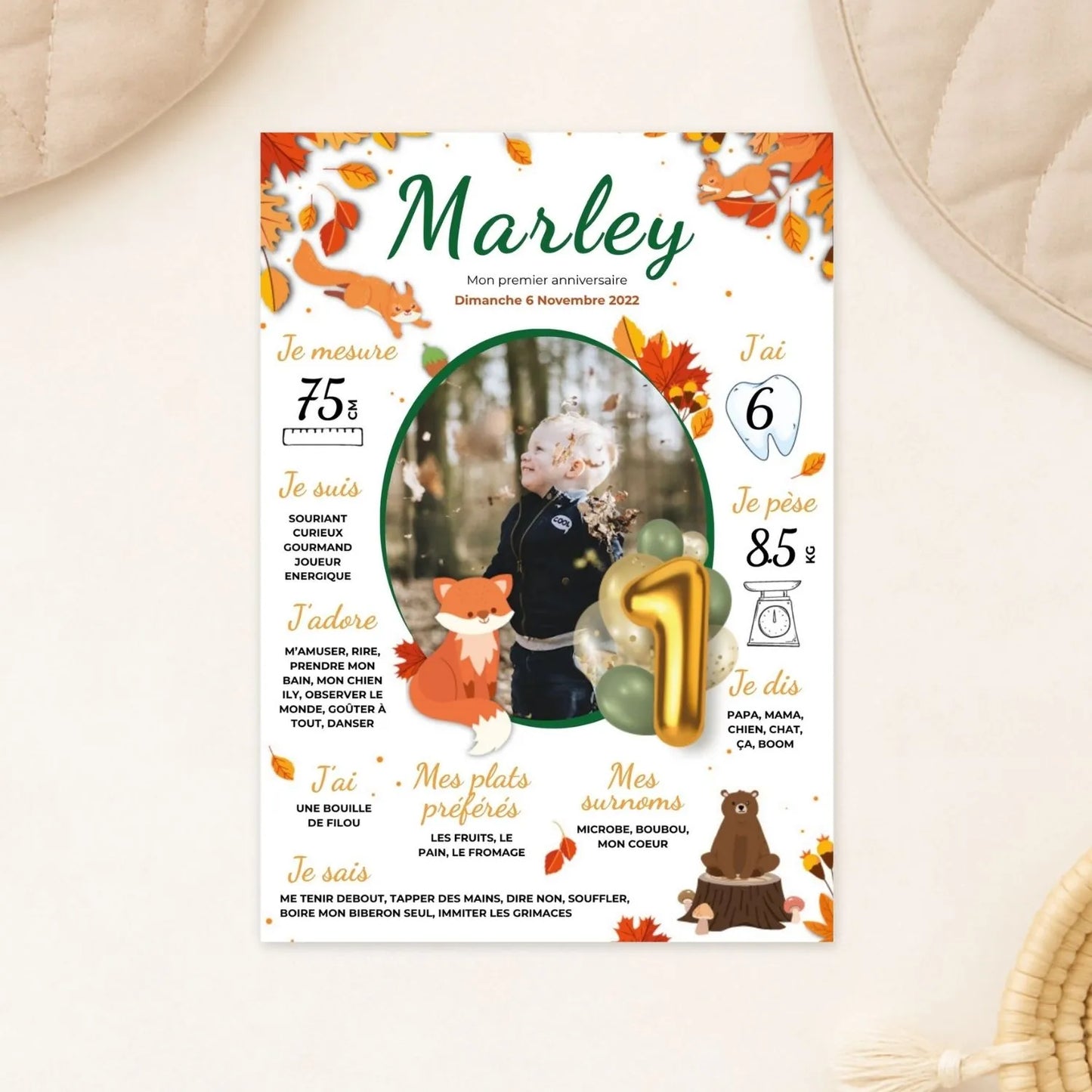 affiche mon premier anniversaire theme automne