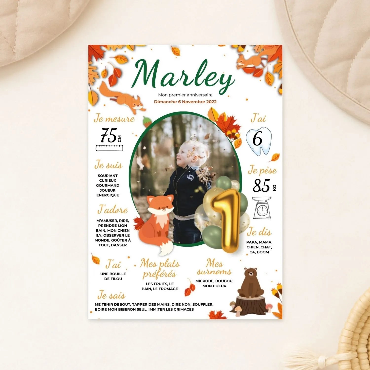 affiche mon premier anniversaire theme automne