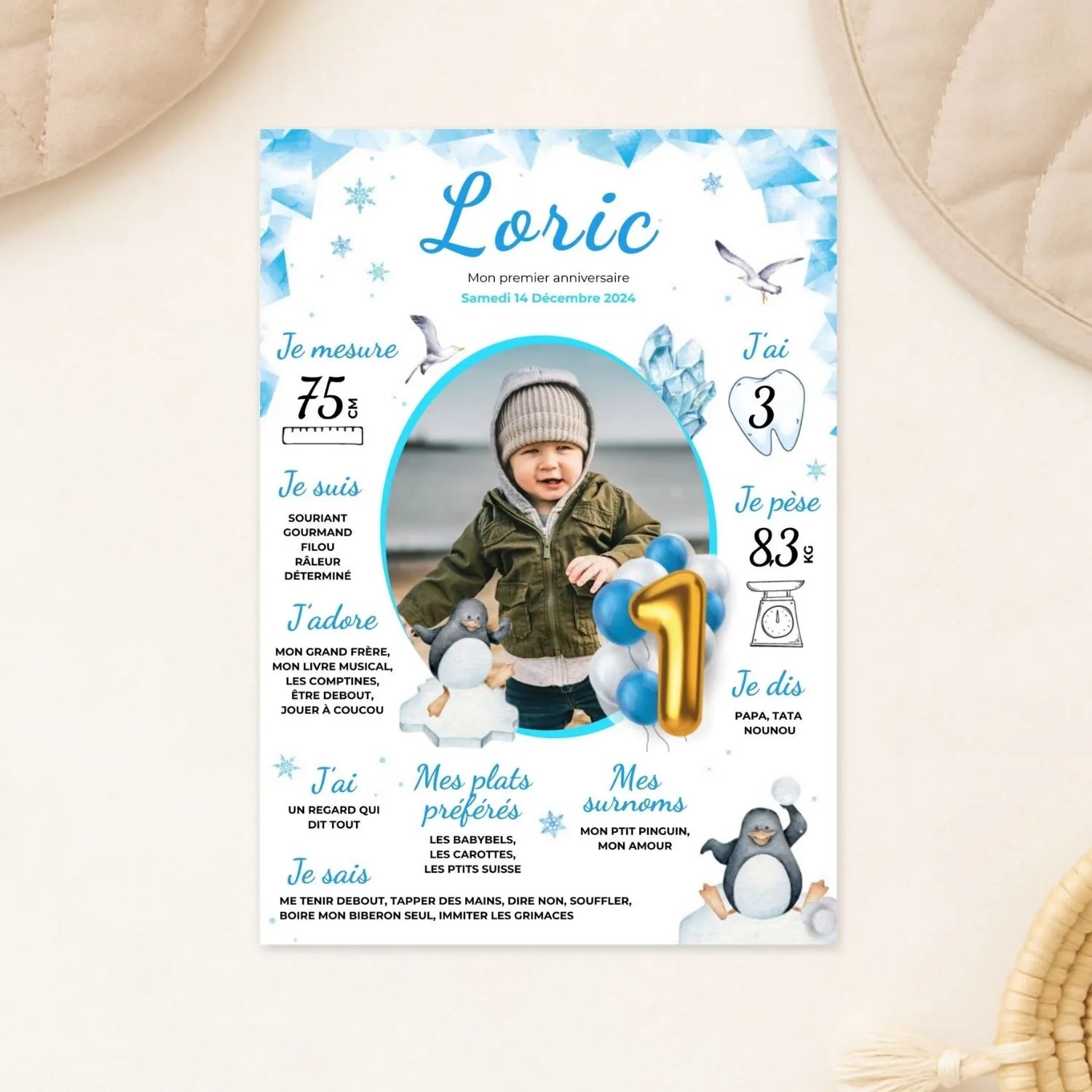 affiche mon premier anniversaire theme hiver pinguin