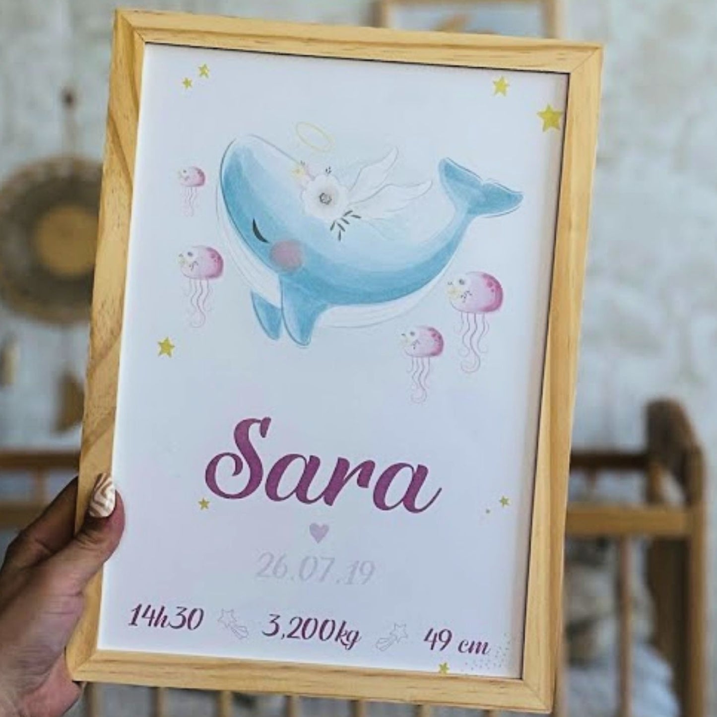 affiche de naissance personnalisee encadre baleine