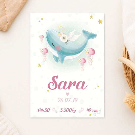 affiche de naissance personnalisee baleine