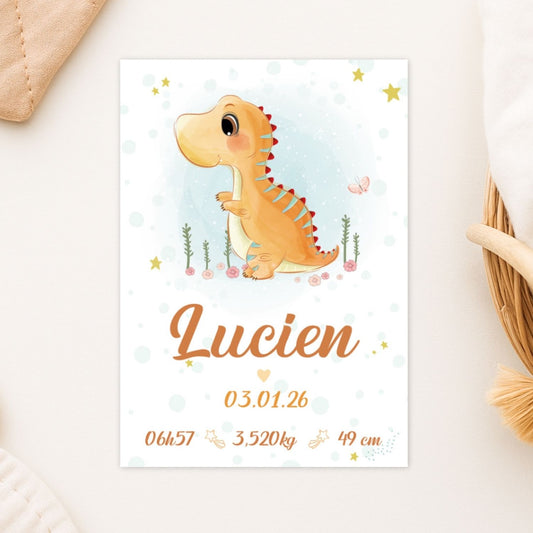 affiche de naissance pour bebe personnalisee dinosaure