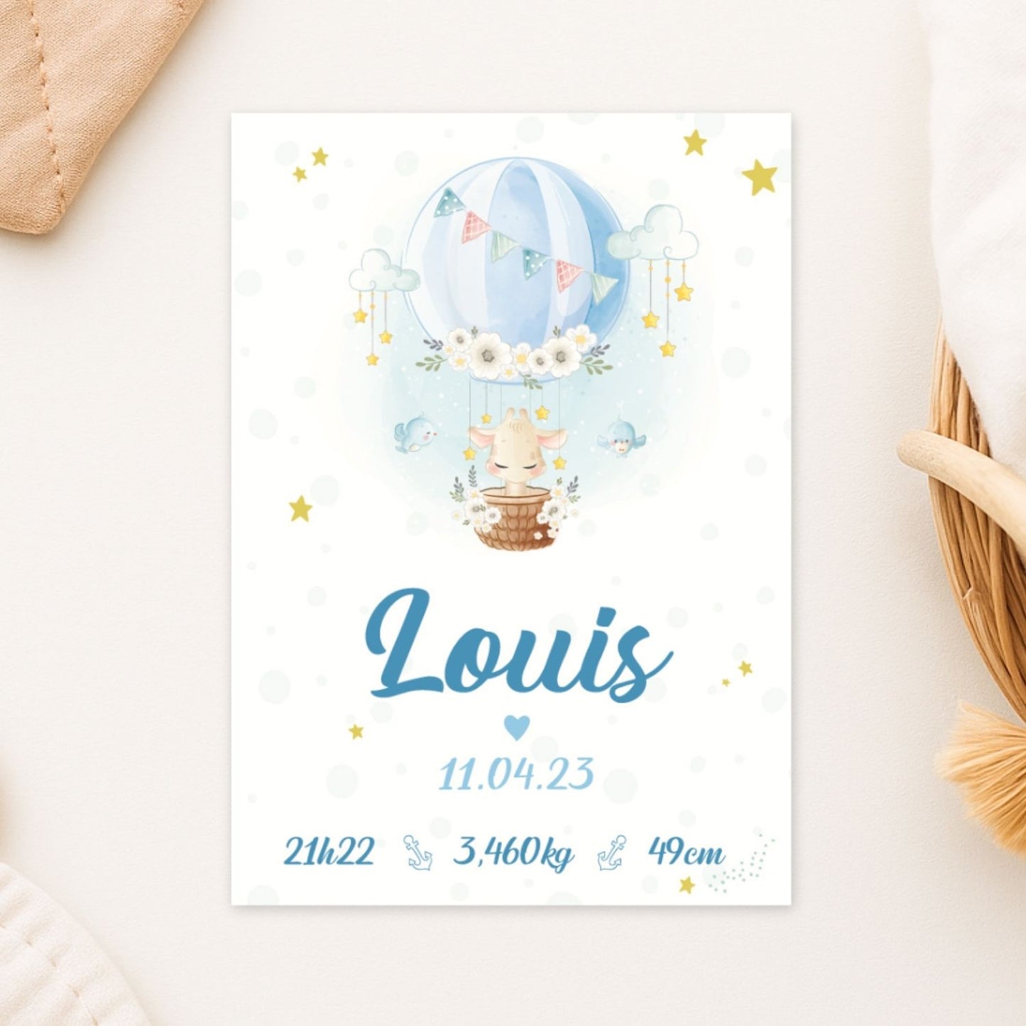 affiche de naissance personnalisee girafe