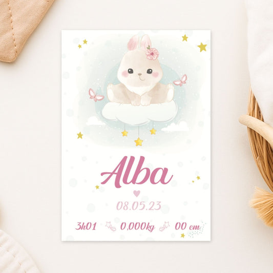 affiche de naissance personnaliséee lapin