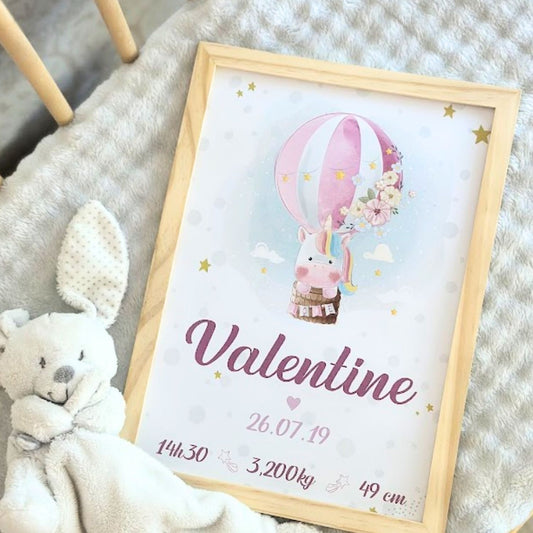 affiche de naissance personnalisee licorne