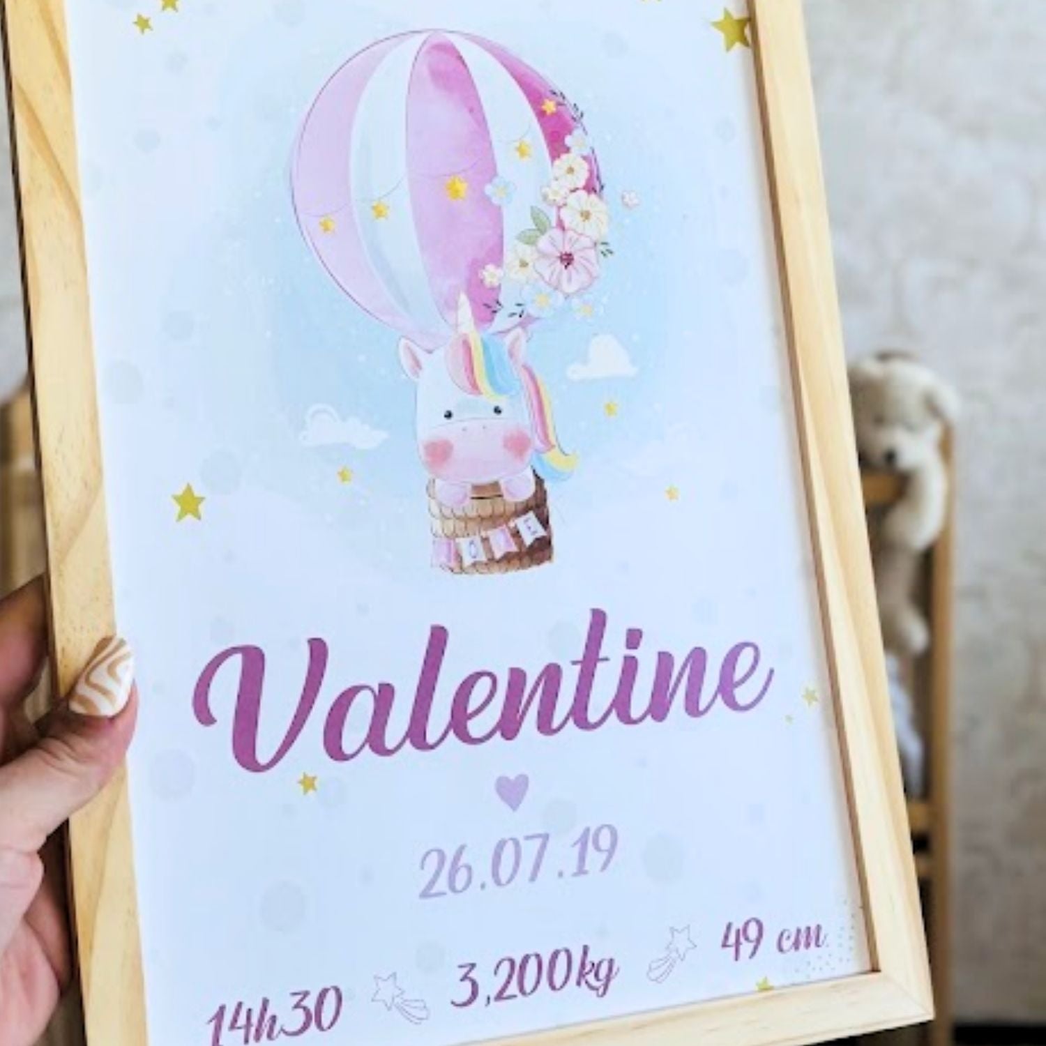 affiche de naissance licorne rose