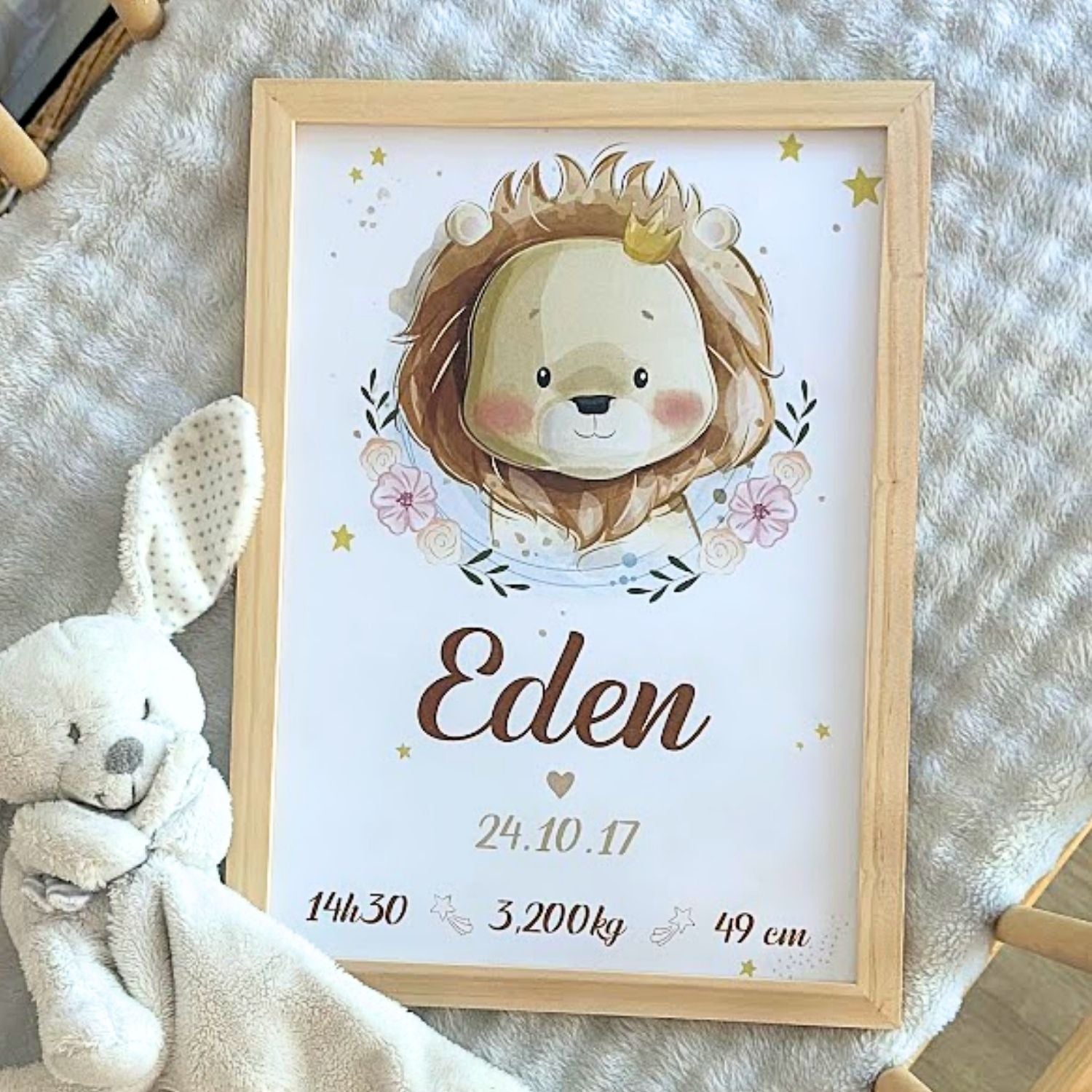 affiche de naissance personnalisable lion dans berceau