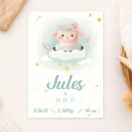 affiche de naissance personnalisee mouton