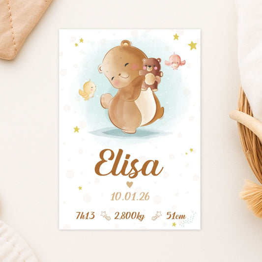 affiche de naissance pour bebe personnalisee ourson