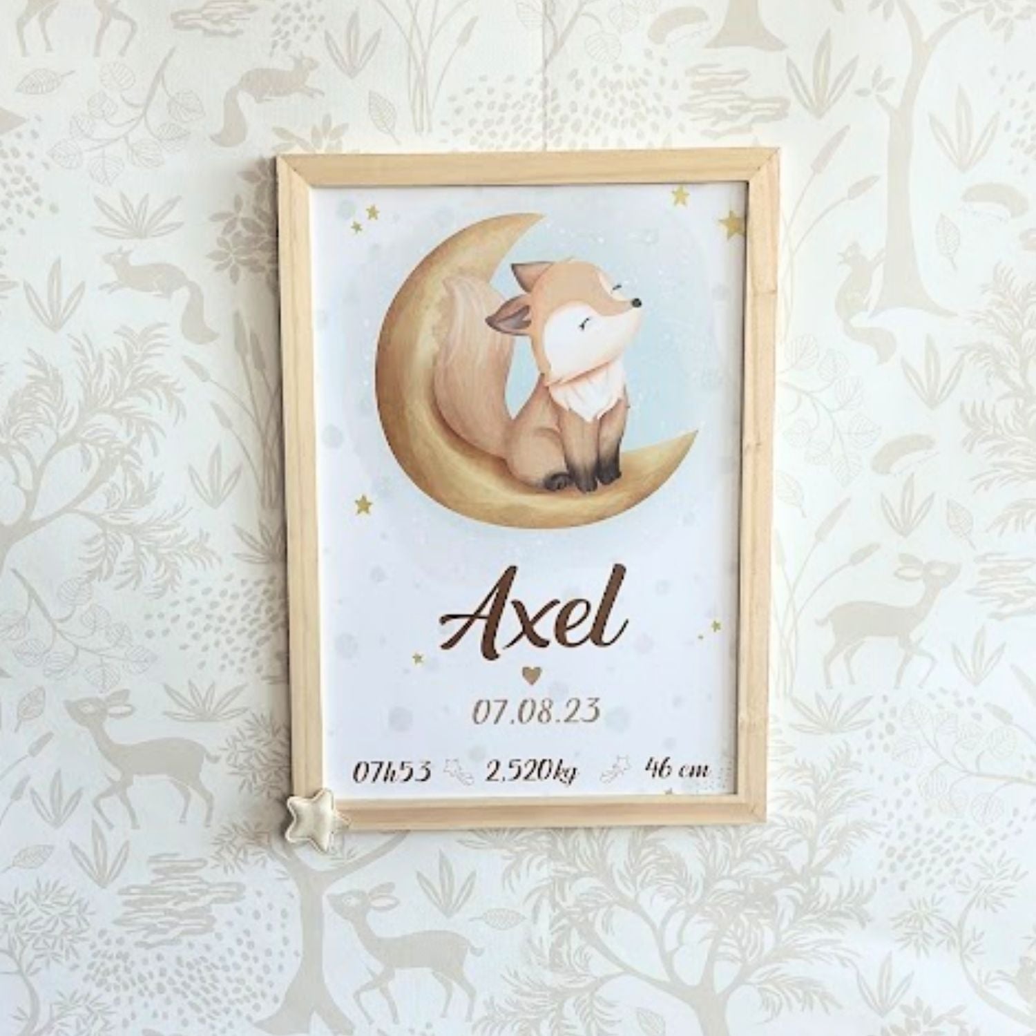 affiche de naissance renard encadre 