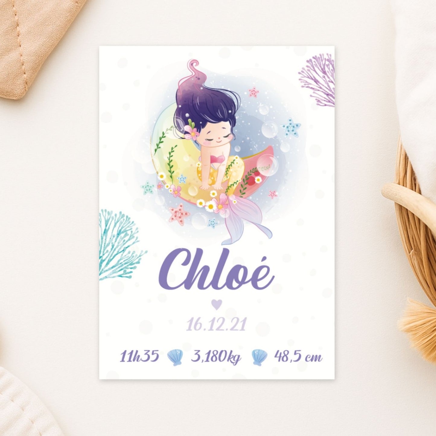 affiche de naissance personnalise sirene chloe