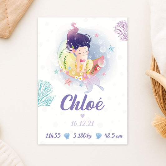 affiche de naissance personnalise sirene chloe