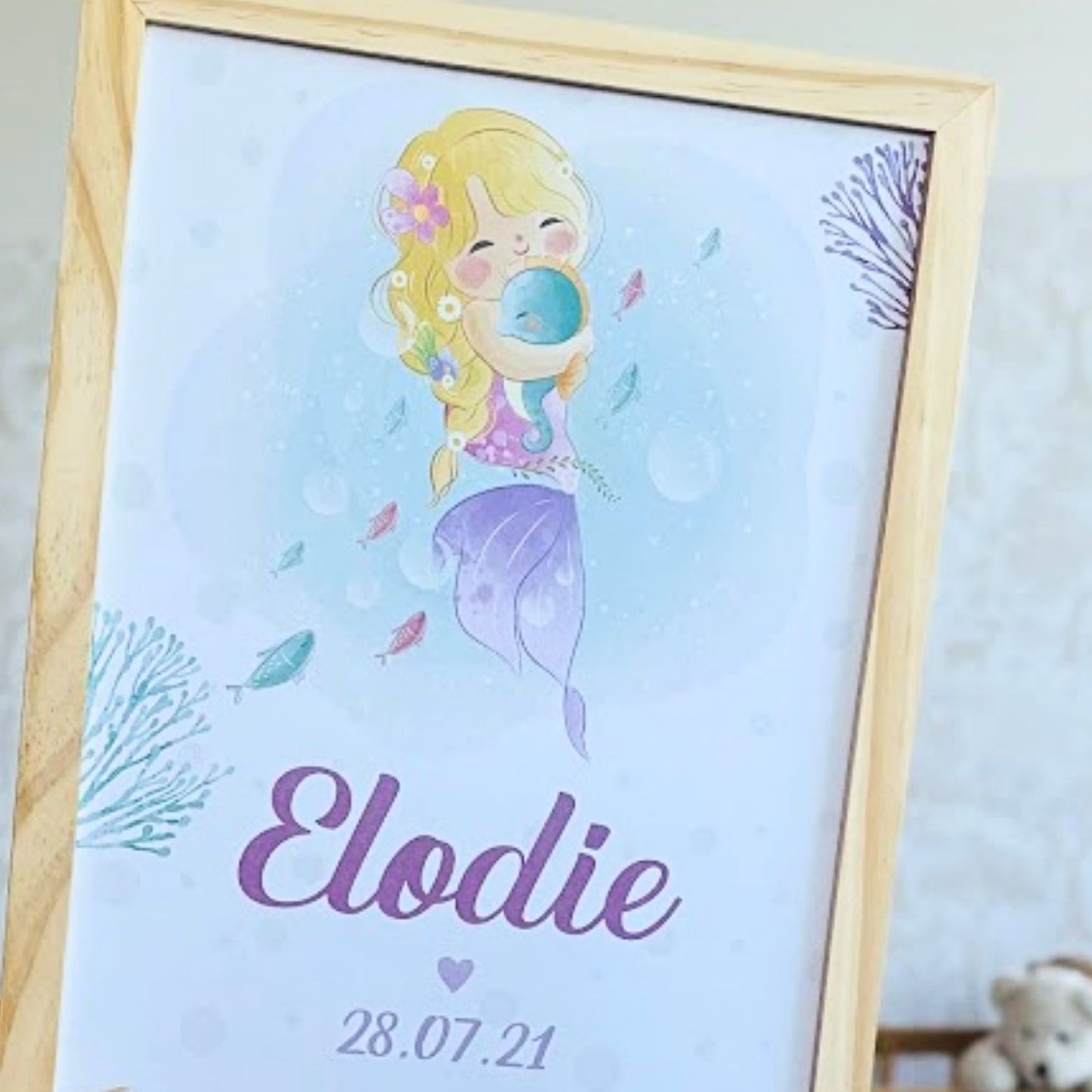 affiche de naissance personnalise sirene elodie