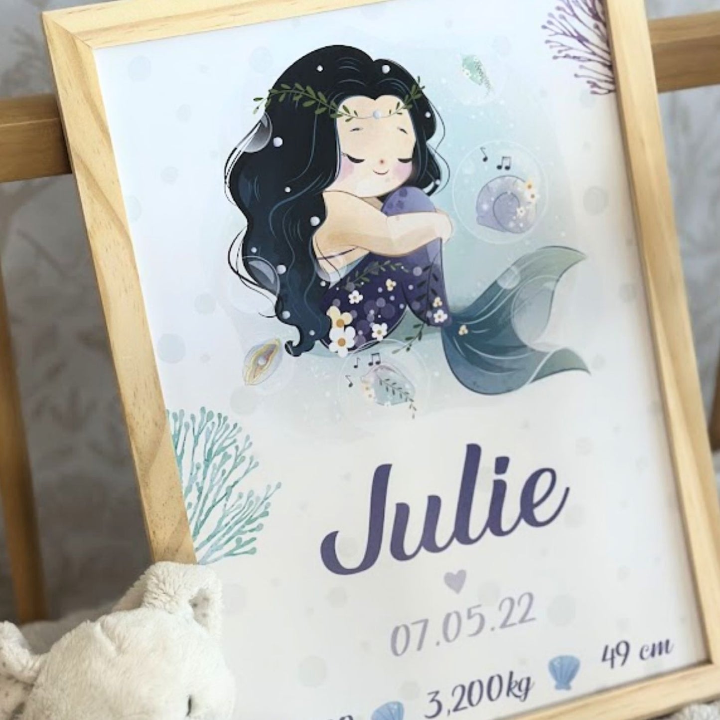 affiche de naissance personnalise sirene julie