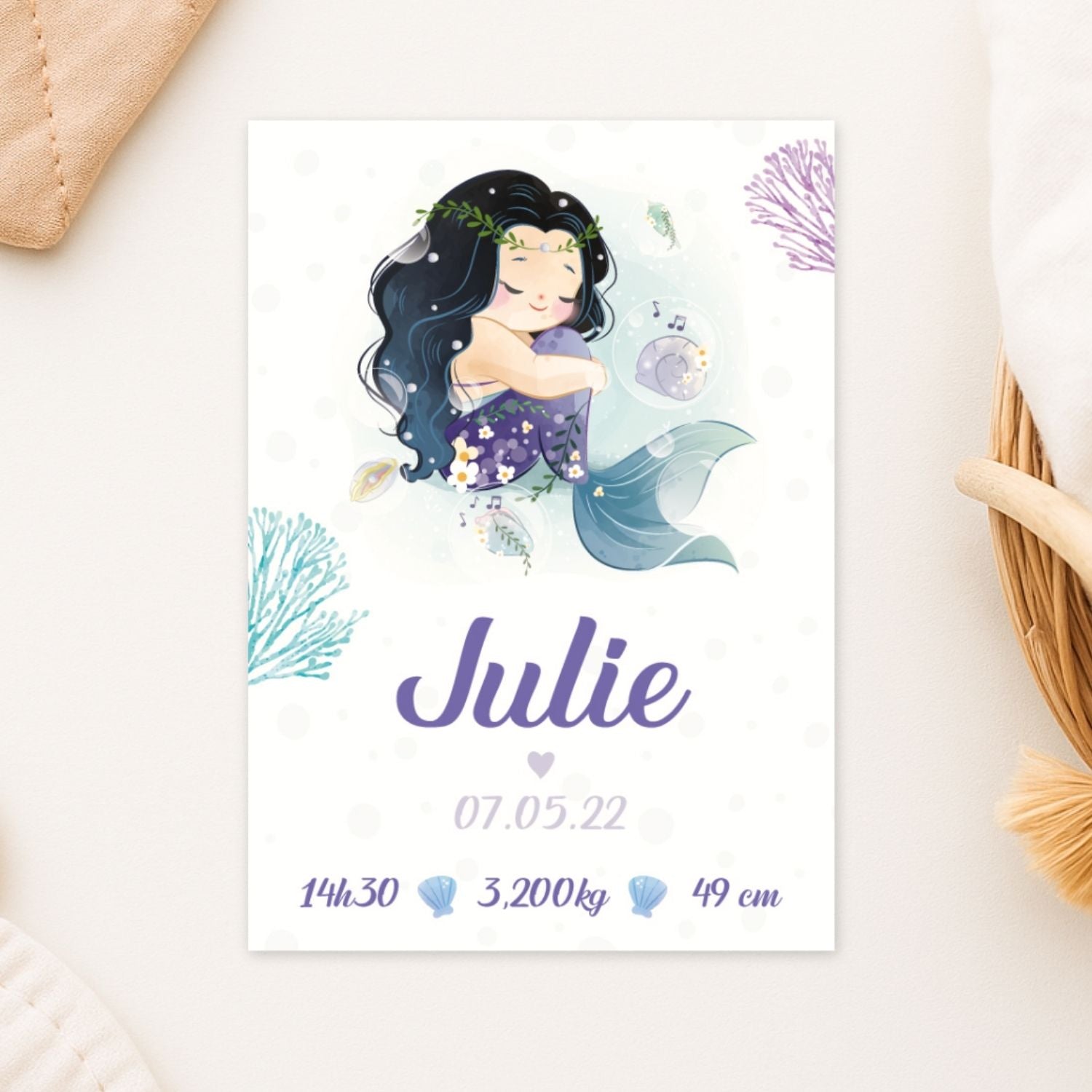 affiche de naissance illustration sirene julie 