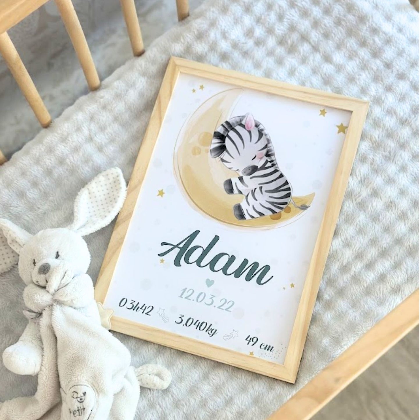 affiche de naissance personnalisee zebre