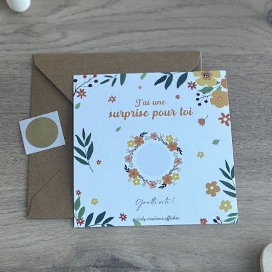 carte a gratter fleur jaune et son enveloppe
