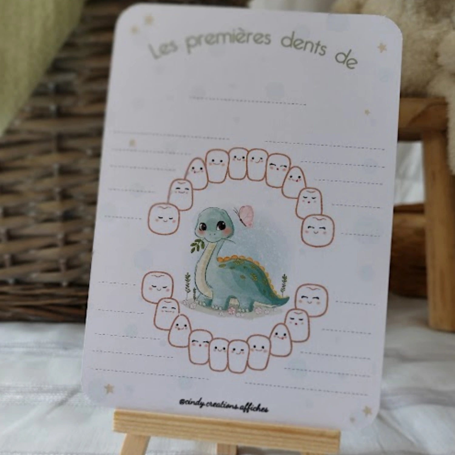 carte  mes premieres dents de bebe illustration dinosaure