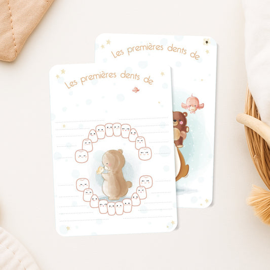 carte recto verso mes premieres dents illustration ourson bebe