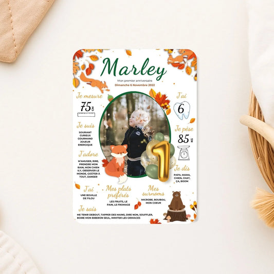 carte mon premier anniversaire theme automne animaux de la foret