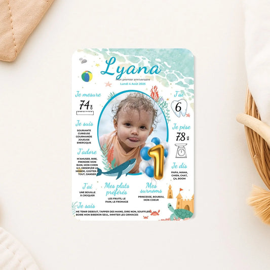 carte mon premier anniversaire theme ete