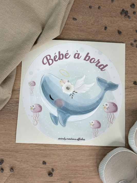 autocollant sticker bebe a bord illustré pour voiture