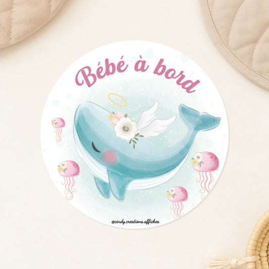 stickers bebe a bord baleine pour voiture 