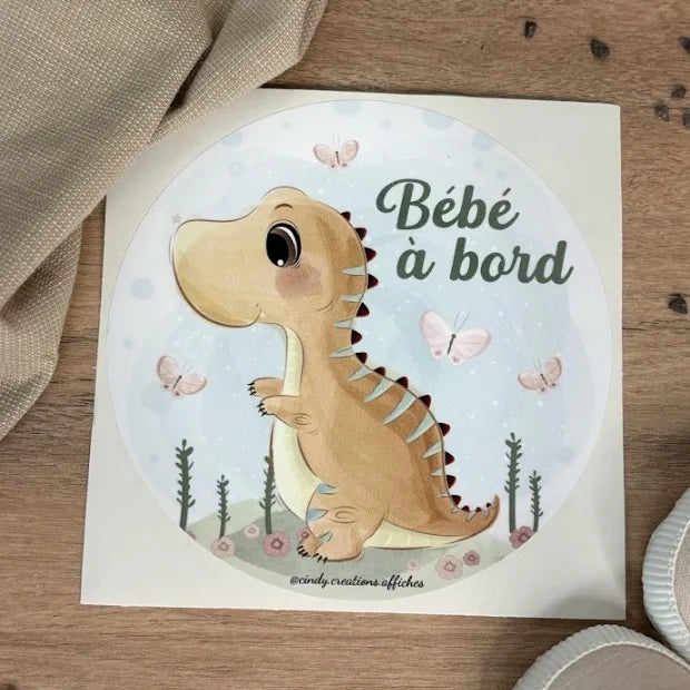 stickers bebe a bord dinosaure autocollant