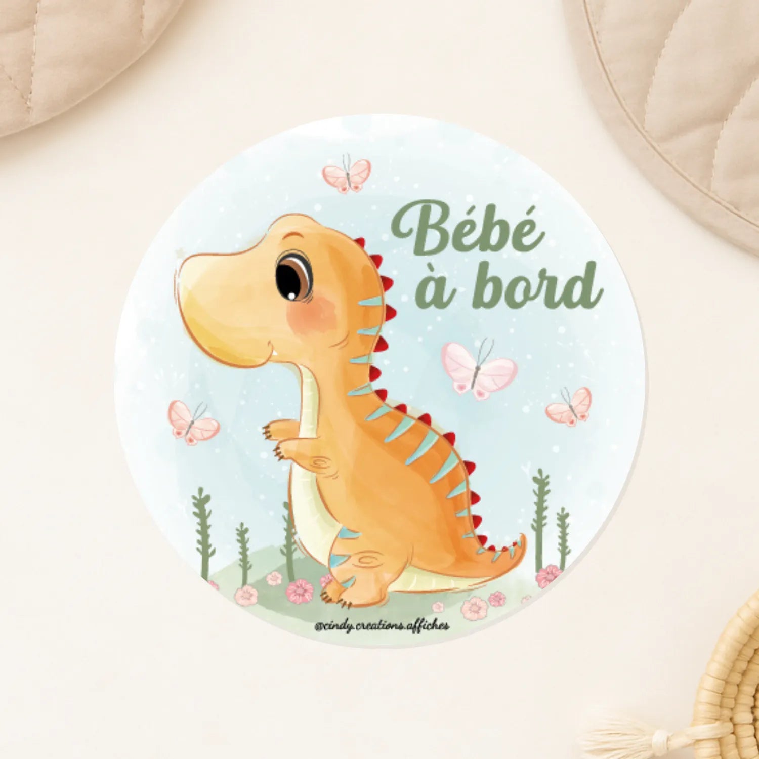 stickers bebe a bord dinosaure pour voiture 