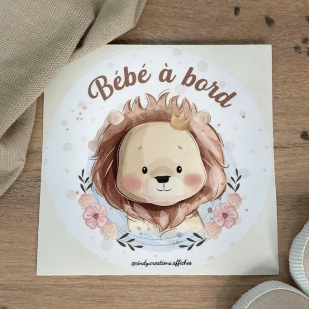 stickers bebe a bord lion autocollant