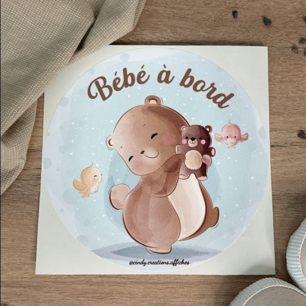 stickers bebe a bord ours autocollant illustre