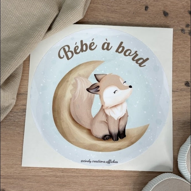 stickers bebe a bord renard illustration