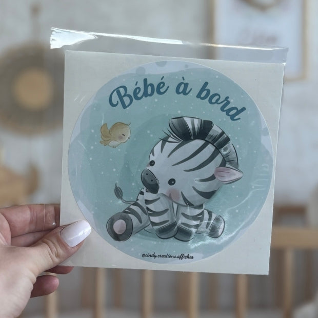 stickers bebe a bord zebre illustration en main